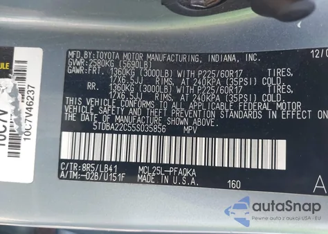 2005 Toyota Sienna Xle from USA, damaged, VIN 5TDBA22C55S035856